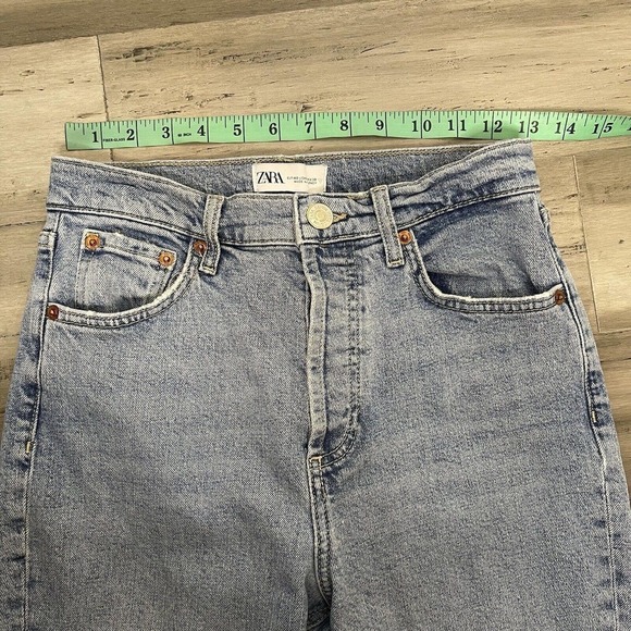Zara Button Fly Crop Jeans Raw Hem Blue Size 8 - Picture 5 of 8